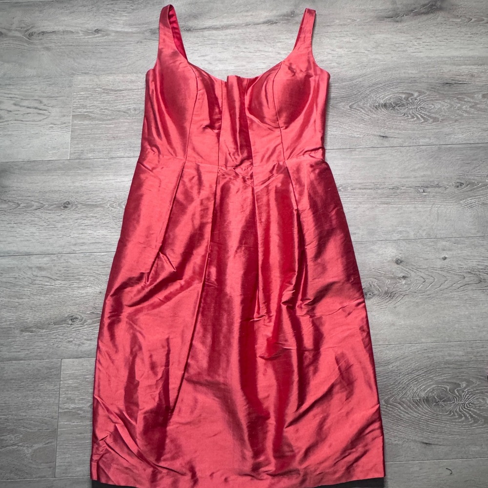 Jenny Yoo Collection Red 100% Silk Shantung Sleeveless Fit & Flare Dress Womens